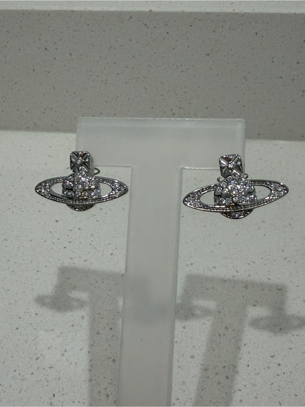 Vivienne W Silver Crystal Planet Orbit Stud Earrings - Women's Jewelry